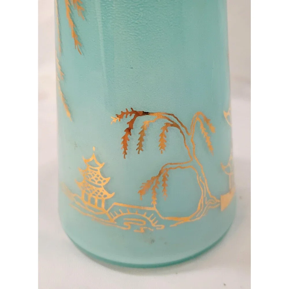 Vintage Asian Aqua Blue Vase with Gold Paint by Bartlett Collins
